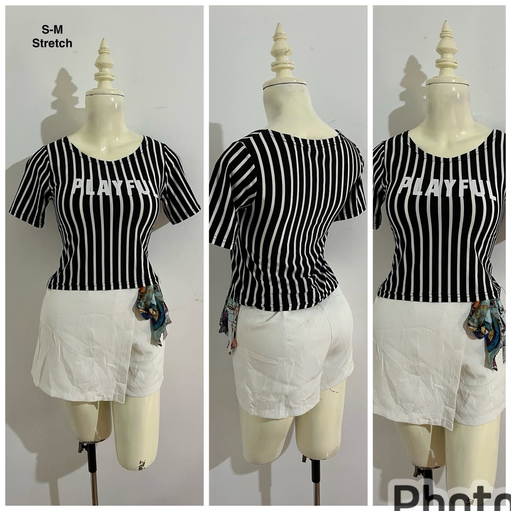 Playful Black and White Striped Crop Top